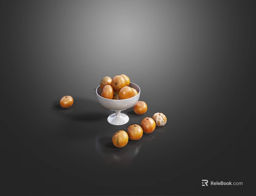 Fresh Golden Fruits in White Glass Bowl with Scattered Pieces on Dark Surface 3d model 