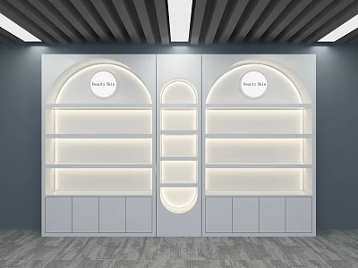 Modern Retail Store Interior Design With Arched Display Shelves LED Lighting And White Cabinets 3d model