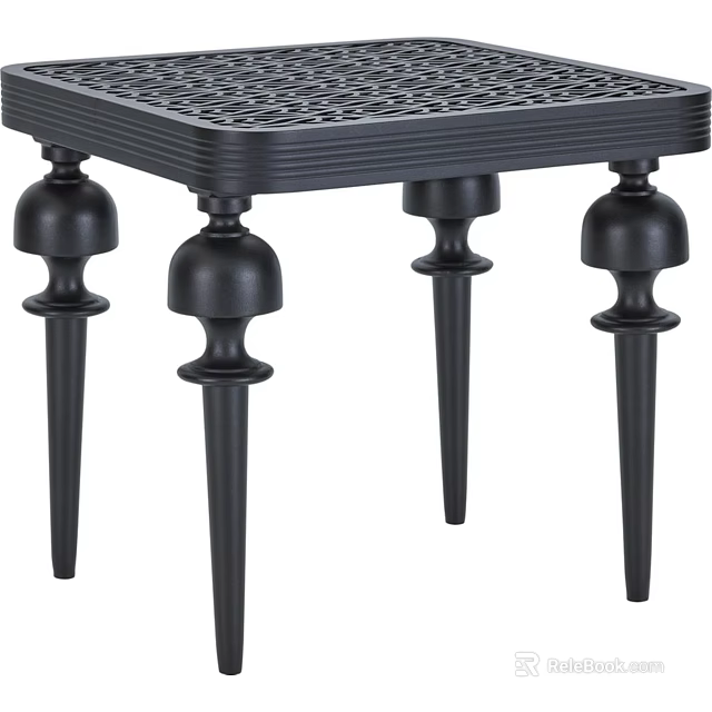 Black Coffee Table With Carved Top And Decorative Ornate Legs Design 3d model 