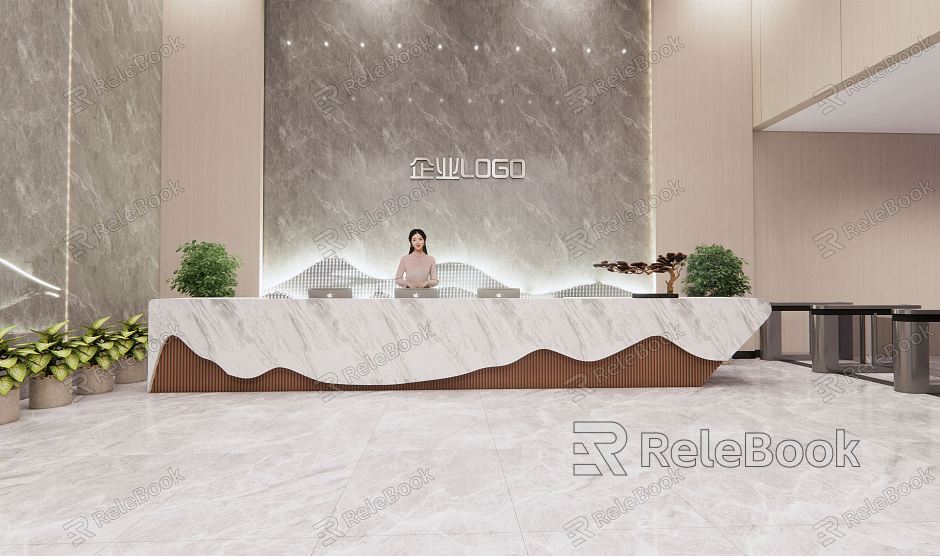 Modern reception desk corporate image wall model