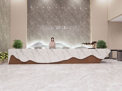 Modern reception desk corporate image wall model