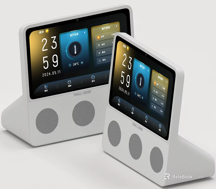 Modern Smart Speaker with Digital Screen Display Showing Time Weather and Date 3d model 