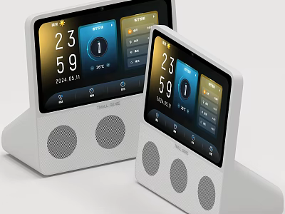 Modern Smart Speaker with Digital Screen Display Showing Time Weather and Date 3d model