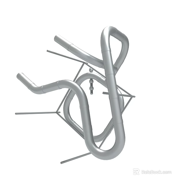 Modern Abstract Metal Sculpture Featuring Curved Pipes And Geometric Frame Design 3d model 