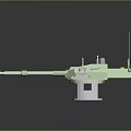 Green Tank Turret Weapon with Long Barrel Antenna and Metal Base on Dark Background