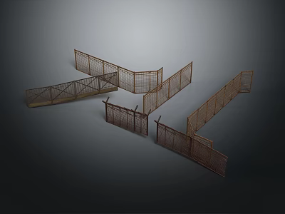 Metal Fence Scene Construction Components With Grid Design And Various Shapes 3d model