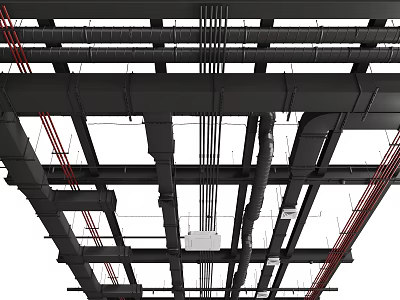 Industrial Style Ceiling Design With Exposed Pipes Ducts And Wiring 3d model