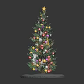 Decorated Christmas Tree With Star On Top Colorful Balls And Snow Base