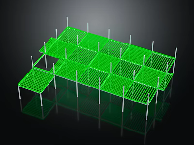 Green Grid Modular Scaffolding Structure With White Support Poles For Construction Use 3d model
