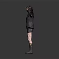 Woman In Dark Top And Shorts With Hat Face Mask And Outstretched Arms
