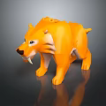 Realistic Orange Sabertooth Tiger 3D Model With Long Fangs Standing On Black Background With Reflection 3d model