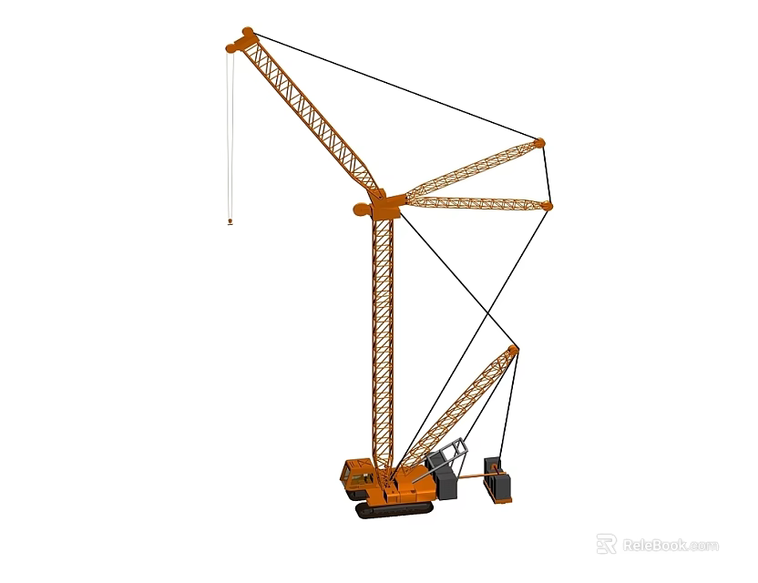 Industrial Orange Crane With Steel Boom Lifting Hook And Stable Base For Construction Sites 3d model 