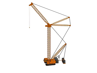 Industrial Orange Crane With Steel Boom Lifting Hook And Stable Base For Construction Sites 3d model