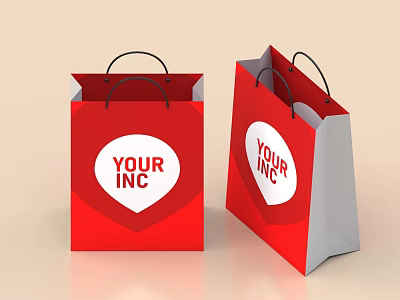 Red Shopping Bags With Your Inc Logo And Heart Shaped Design 3d model