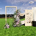 Outdoor Floral Decor With Wooden Frame Purple White Flowers Green Lawn And Guest Gallery Board