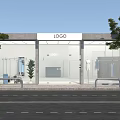 Modern Clothing Store With Glass Facade Logo Sign Display Racks And Outdoor Trees