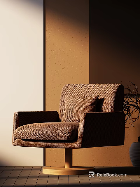 Modern Brown Fabric Single Sofa With Soft Cushion In Minimalist Interior 3d model 