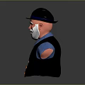 3D Male Character Bust With Black Hat White Beard Blue Shirt And Black Vest Design