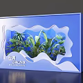 Creative Floral Installation with Blue Decorative Frame and Lush Green Plants Design 3d model