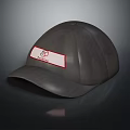 Dark Gray Baseball Cap With White Label Red Logo And BASIC Text 3d model
