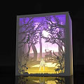 3D Paper Cut Forest Scene Lamp With Trees Moon Deer And Cozy Night Light