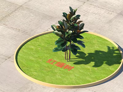 Commercial Equipment for Red Maple Tree Display with Circular Grassy Area and Yellow Border 3d model