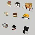 Various Small Vending Booths With Different Roof Designs And Structures 3d model