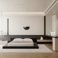 Modern Bedroom Interior Design With Platform Bed White Bedding Area Rug And Wall Decor