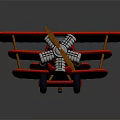 Red Vintage Biplane Passenger Plane With Silver Propeller Engine And Black Wheels