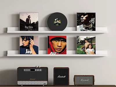 Vintage Audio Speakers With Vinyl Records And Album Covers On Shelf 3d model