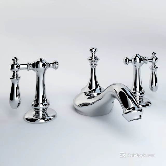 Three Piece Chrome Shower Faucet Set with Modern Design and Polished Finish 3d model 