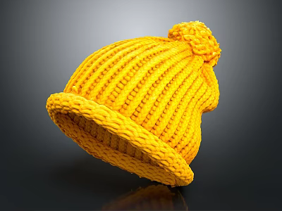 Bright Yellow Knitted Hat with Pom Pom on Top for Winter Fashion Style 3d model