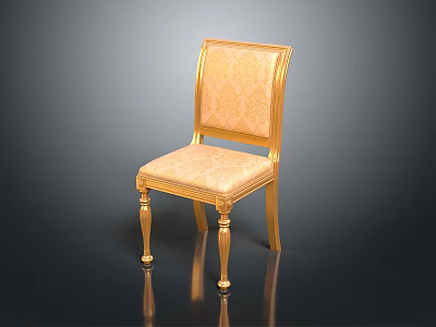 Elegant Vintage Chair Furniture With Golden Carved Frame Beige Patterned Cushion And Cylindrical Legs Design 3d model