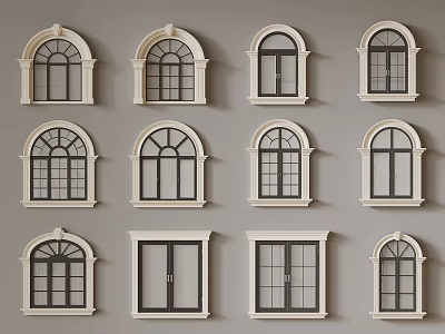 Different Arch And Rectangular Window Frame Styles For Home Interior Design 3d model