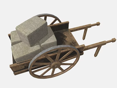 Traditional Wooden Cart With Stacked Stones And Large Wooden Wheels Design 3d model