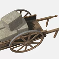 Traditional Wooden Cart With Stacked Stones And Large Wooden Wheels Design