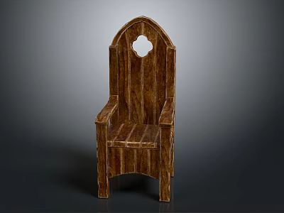 Traditional Wooden Chair With Carved Backrest Circular Cutout And Armrests Design 3d model