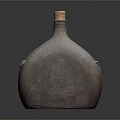 Vintage Metal Flask with Flat Round Shape Wooden Cork Top Side Handle for Daily Use