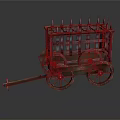 Medieval War Cart With Spiked Top Wooden Wheels And Metal Frame