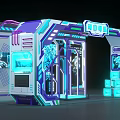 Future Technology Exhibition Booth with Neon Lights Transparent Displays and Robot 3d model