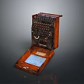 Vintage Wooden Household Item With Multiple Knobs Buttons And Tray Surface
