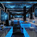 Modern KTV Room With Starry Sky Ceiling Blue Lighting Comfortable Sofas And Tables 3d model