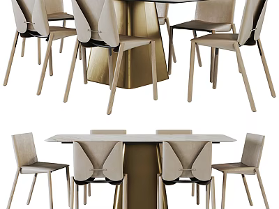 Modern Dining Table Set With Upholstered Chairs And Metal Frame Design 3d model