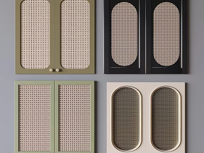 Modern Wardrobe Doors With Rattan Design And Oval Panels In Neutral Tones 3d model