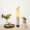 Modern Interior Decorative Ornament Set With Green Plant Vase Candle Tray And Sculpture Lamp