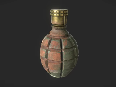 Hand Grenade with Surface Grid Texture Reddish Copper and Green Color and Metal Top Part 3d model