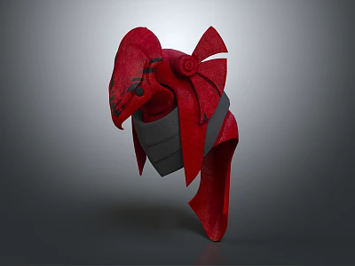 Red Battle Armor Helmet With Black Accents And Tactical Design Elements 3d model
