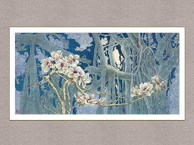 decorative painting full moon spring flower landscape painting traditional Chinese painting model