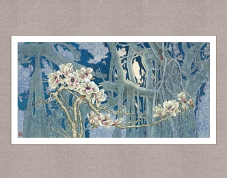 decorative painting full moon spring flower landscape painting traditional Chinese painting 3d model