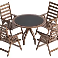 Wooden Dining Set With Round Black Tabletop And Four Slatted Chairs 3d model